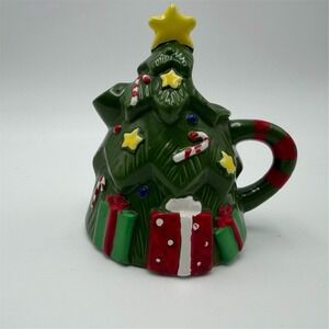 Unbranded Christmas Tree Teapot Ornament Green Candy Canes Star Presents No